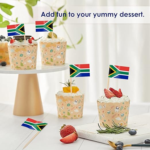 South African Flag Toothpicks, South African Flag Cupcake Toppers (100)