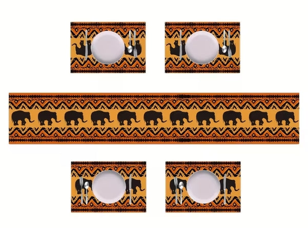 African Elephant Table Runner and 4 Placemats