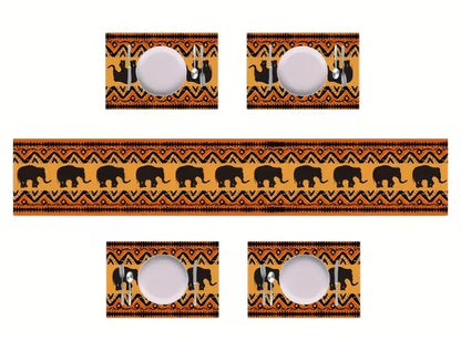 African Elephant Table Runner and 4 Placemats