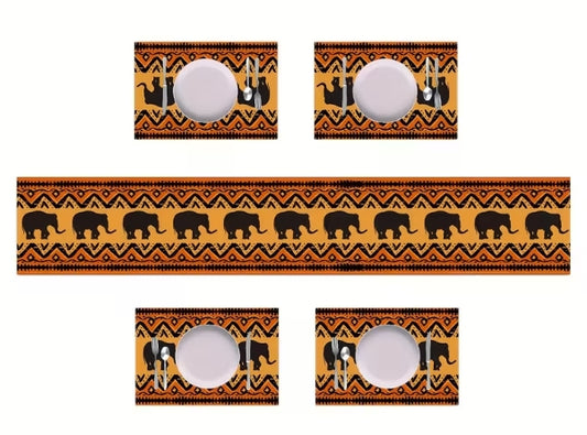 African Elephant Table Runner and 4 Placemats