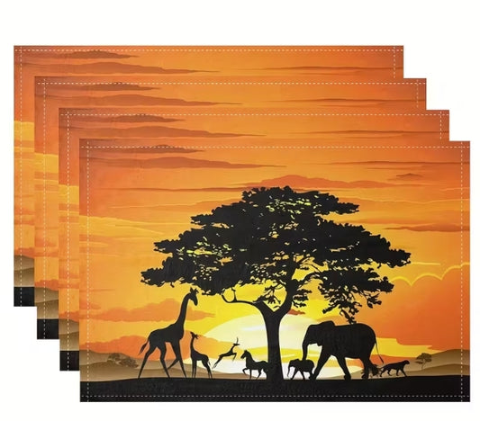 4-Pack African Savanna Sunset Scenery Linen Place mats