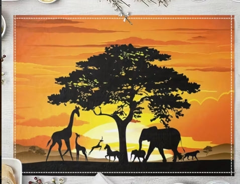 4-Pack African Savanna Sunset Scenery Linen Place mats