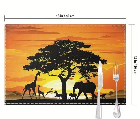 4-Pack African Savanna Sunset Scenery Linen Place mats