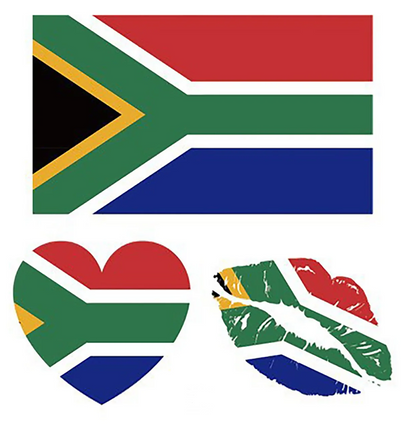 South African Flag, Tattoos and Pin Badge Set